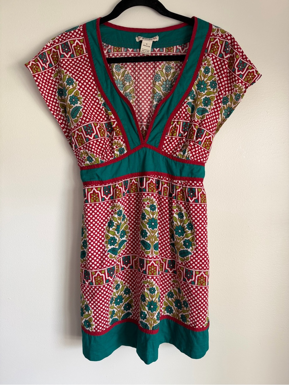 Forever Vintage Teal & Red Polka Dot Floral V-Neck Tunic Top